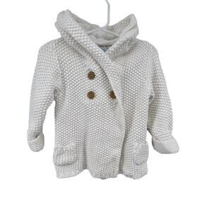 Beba Bean Size 6-12 Months Knit Sweater Jacket Hooded Button Up Cream Cardigan